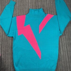 Slalom Vintage Turquoise & Hot Pink Turtleneck Ski Sweater